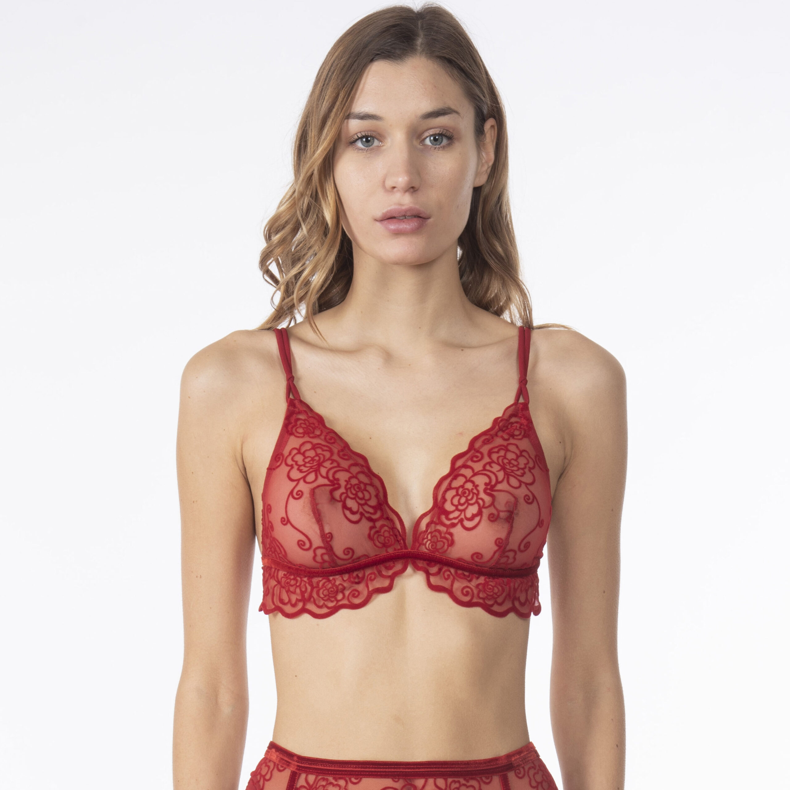 Sexy red triangle bra in tulle Valery